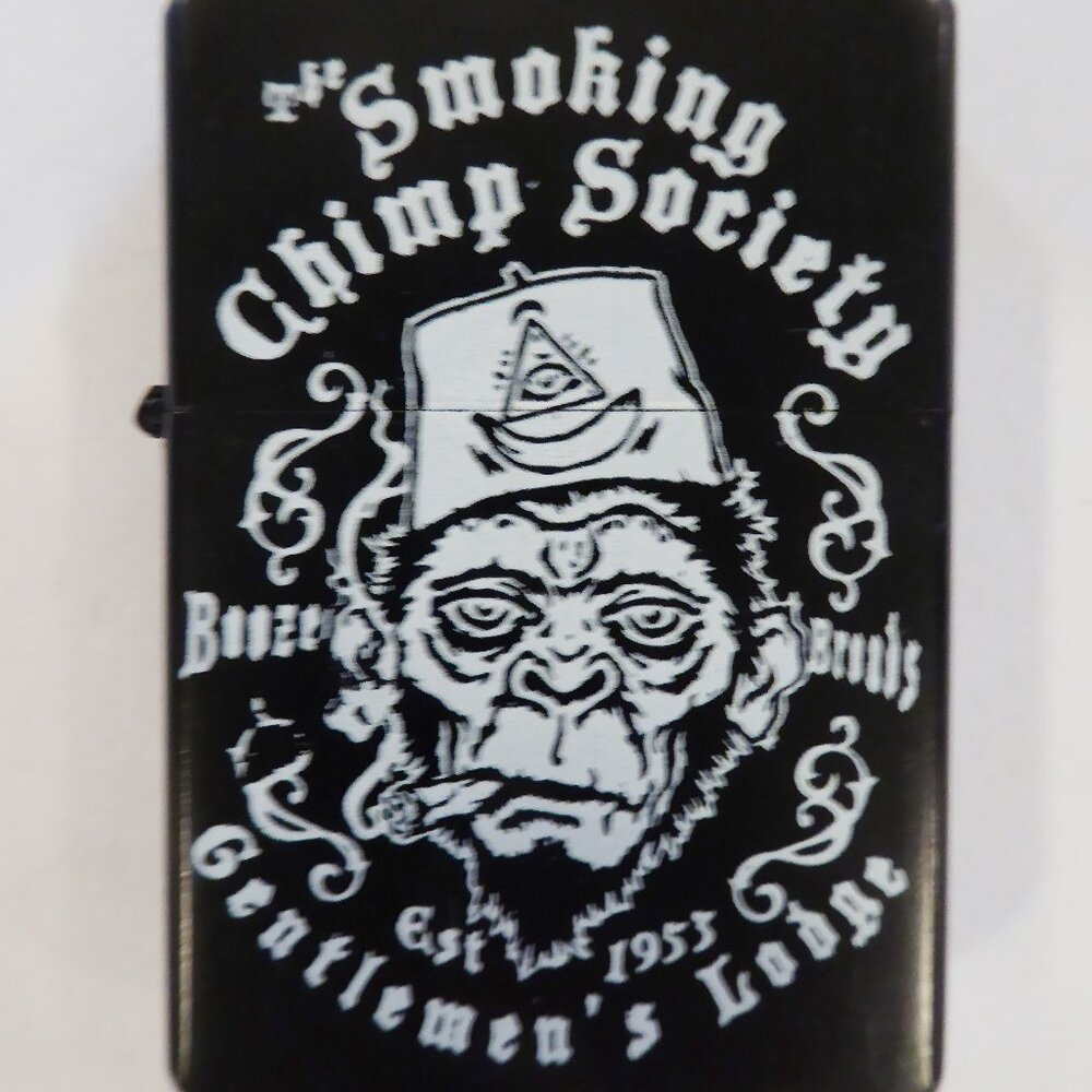 VINTAGE SMOKING CHIMP SOCIETY BOOZE & BROADS GENTLEMEN’S LODGE CIGARETTE LIGHTER